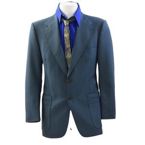 70s Vintage Botany 2-Button Twill Utility Blazer Cornflower Blue Size 42 Notch